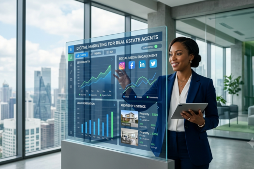 how digital marketing helps real estate agents generate consistent leads using SEO, content marketing, Google Business Profile, email marketing, PPC, and video marketing.